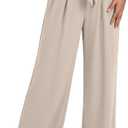 Lepunuo Women's High Waisted Wide Leg Flowy Pants Casual Palazzo Pants Work Adjustable Tie Knot Pants with Pockets, Medium
