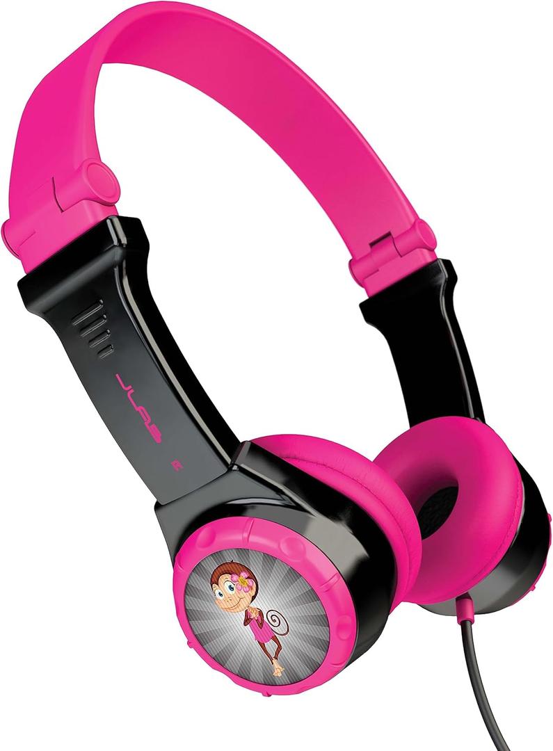 JLab JBuddies Folding Kids Headphones. Volume Limiting Design. Head Band Designed to Fit Kids of All Ages. (Black/Pink)