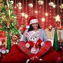 Red Christmas Backdrop Xmas Tree Shining Stars Gold Ball Santa Claus Photo Background Holiday Family Christmas New Year Birthday Party Decoration 7x5FT