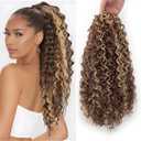 XSASLYET 14 Inch Curly Drawstring Ponytail Extension Synthetic Hair for Black Women, Clip In Ponytail Hair Piece Natural Looking Soft Full Curly Puff Ponytail for Daily Wear Party Wedding(6)
