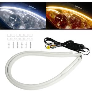 Qasim Sequential LED Strip, 12inch Car LED Flexible Strip Lights Turn Signal Switchback White/Amber Daytime Running Light for Headlights Retrofit-1Pair (11.8 inches)