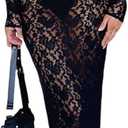 ZGMYC Women's Elegant Floral Lace Maxi Dress Sexy See Through Long Sleeve Evening Dress Party Cocktail Dress Beach Cover Ups (Large, Black)