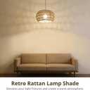 Rattan Lamp Shade, Retro Farmhouse Wicker Lampshade Replacement, 12.6" D×6.7" H Large Round Woven Lamp Shade for Floor Light, Pendant Light, Chandelier, Drum Shade