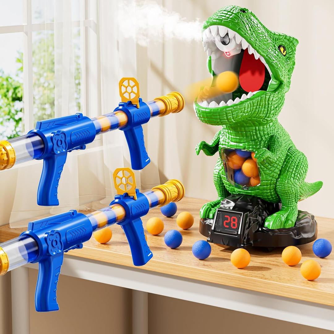 Movable Dinosaur Shooting for Toys Kids 4-6, Electronic Kids Target Games with 2 Air Pump Guns, LCD Score Record, Sound, 48 Foam Balls, Birthday Gifts for 3 4 5 6 7 8 9 Year Old Boys Girls