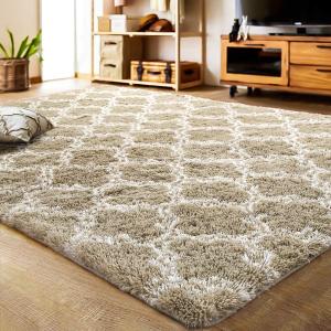 LOCHAS Luxury Shag Area Rug 6x9 Feet Geometric Plush Fluffy Rugs, Extra Soft Carpet Runner Rugs for Bedroom Living Room Dorm Kids, High Pile Shaggy Floor Rug Decor, Beige and White