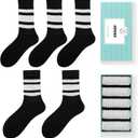 HUGSWEET Striped Retro Crew Breathable Cotton Soft Socks for Women Athletic Casual Thin Novelty Socks for Women or Men (12-15, Black-01)