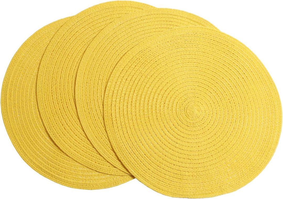 SHACOS Round Braided Placemats Set of 4 Washable Kitchen Table Placemats for Home Wedding Party (Yellow, 4)