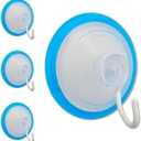 Suction Cup Hooks, Large 4-Pack Strong Heavy Duty for Wreaths Hanger Glass Door Window Shower Wall Textured Tile Uneven Rough Surfaces (LARGE BLUE)