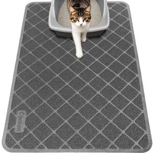 Cat Litter Mat Litter Trapping Mat, 24" x 17" Premium Durable PVC Grid Mesh with Scatter Control, Non-slip, Less Waste Cat Litter Box Mat, Soft on Kittys Paws, Urine Waterproof (Grey)