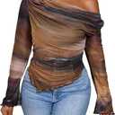 SOLY HUX Women's Plus Size Tie Dye T Shirt Off The Shoulder Long Sleeve Ruched Tee Asymmetrical Hem Going Out Tops 3XL