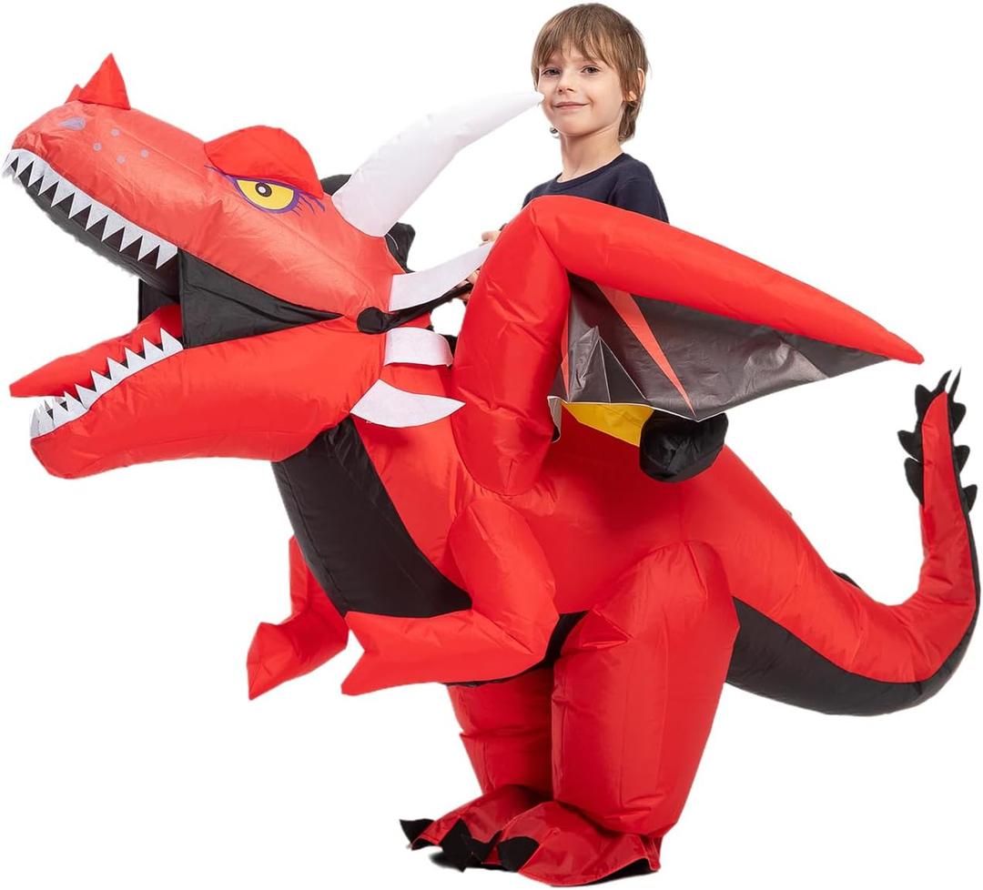 Inflatable Dragon Costume Ride On Halloween Blow Up Costumes for Themed Party Dress Up Cosplay Red (Kids)