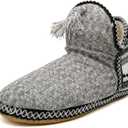 GPOS Women's Faux Cashmere Knit House Slipper Booties Cotton Quilted Warm Indoor Ankle Boots