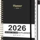 AHGXG 2026 Planner, Weekly and Monthly Planner, Large Size 8.5" x 11", 2026 Calendar, JAN 2026 - DEC 2026, Spiral Bound, Inner Pocket, Perfect for Office Home School Supplies, Black