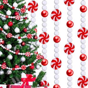 Gerrii 108 ft Christmas Candy Garland Christmas Tree Candy Bead Garland Holiday Plastic Candy Cane Peppermint Red and White Decorations Christmas Hanging Garland for Xmas Party Fireplace Home Decor