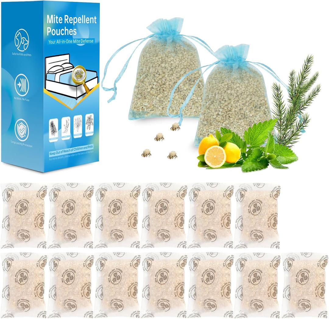 15 Pack Mite Repellent Pouches for Dust Mites and Other Household Mites, Powerful Anti-Mite Bags for Mattress, Carpet & Sofa Mites Repelling, Natural Dust Mite Killer Kid & Pet Safe for Mite Control