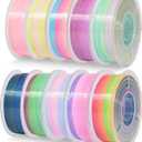 RAMBERY Silk Rainbow PLA 3D Printer Filament Bundle, 10 Colors Total 10kg, 1.75mm Multicolor Gradient 3D Printing Filament for Most FDM 3D Printers, 1KG Spool (2.2lbs) x 10 PCS