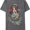 Disney Men's Little Mermaid Ariel Anchor Graphic T-Shirt, Charcoal Heather (4X-Large Big Tall)