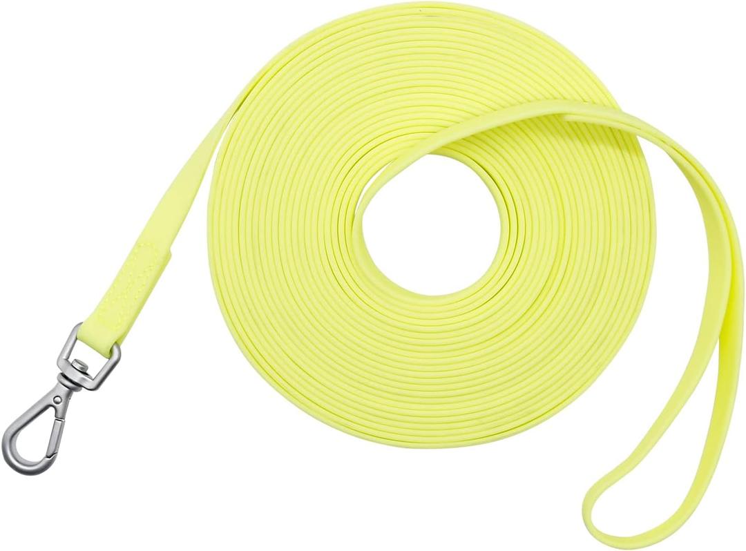 Waterproof Dog Training Leash 50FT 30FT 15FT 10FT 5FT Heavy Duty Recall Long Lead for Large Medium Small Dogs (15FT, Light Yellow)