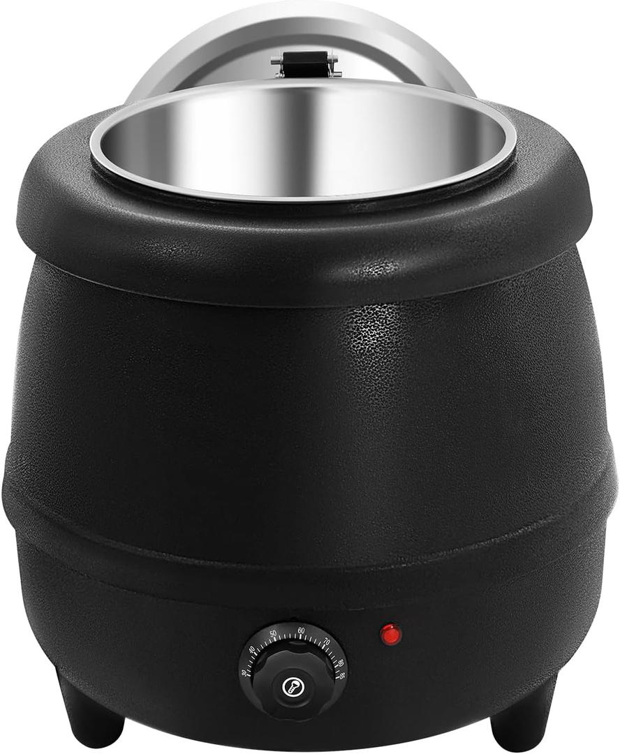 10.5QT Soup Warmers, Commercial Soup Kettle Electric Soup Pot with Stainless Steel Hinged Lid and Detachable Insert Pot, Temperature Control Knob for Restaurants and Party, Catering (Black)