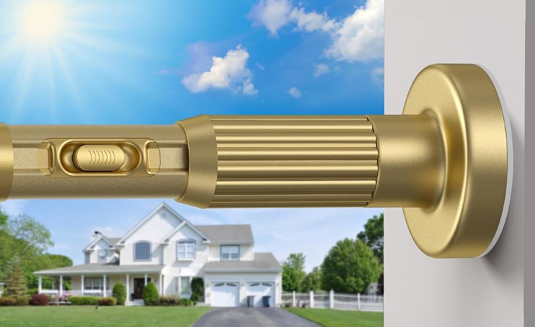 MEXAU Gold Tension Curtain Rods for Windows 41-166 Inches Heavy Duty Tension Rod Adjustable Curtain Rods No Drilling for Bathroom Living Room Outdoor Patio Hold Up Blackout Curtains and Non Slip