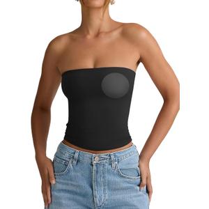 PINKMSTYLE Padded Tube Top with Bulit in Bra Strapless Bandeau Tops Double Lined Cute Going Out Tank Tops for Womens (Black, S)