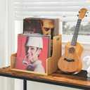 HOOBRO Vinyl Record Storage Crate, Stepped 2-Tier Record Crate, Album Storage Box, Visible Record Holder Crate with Handle, for Vinyl, Magazine, Folder, Album, Natural YL02CW01