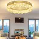 Modern Crystal Chandelier for Living Room Flush Mount Ceiling Light for Dining Room Gold 32in