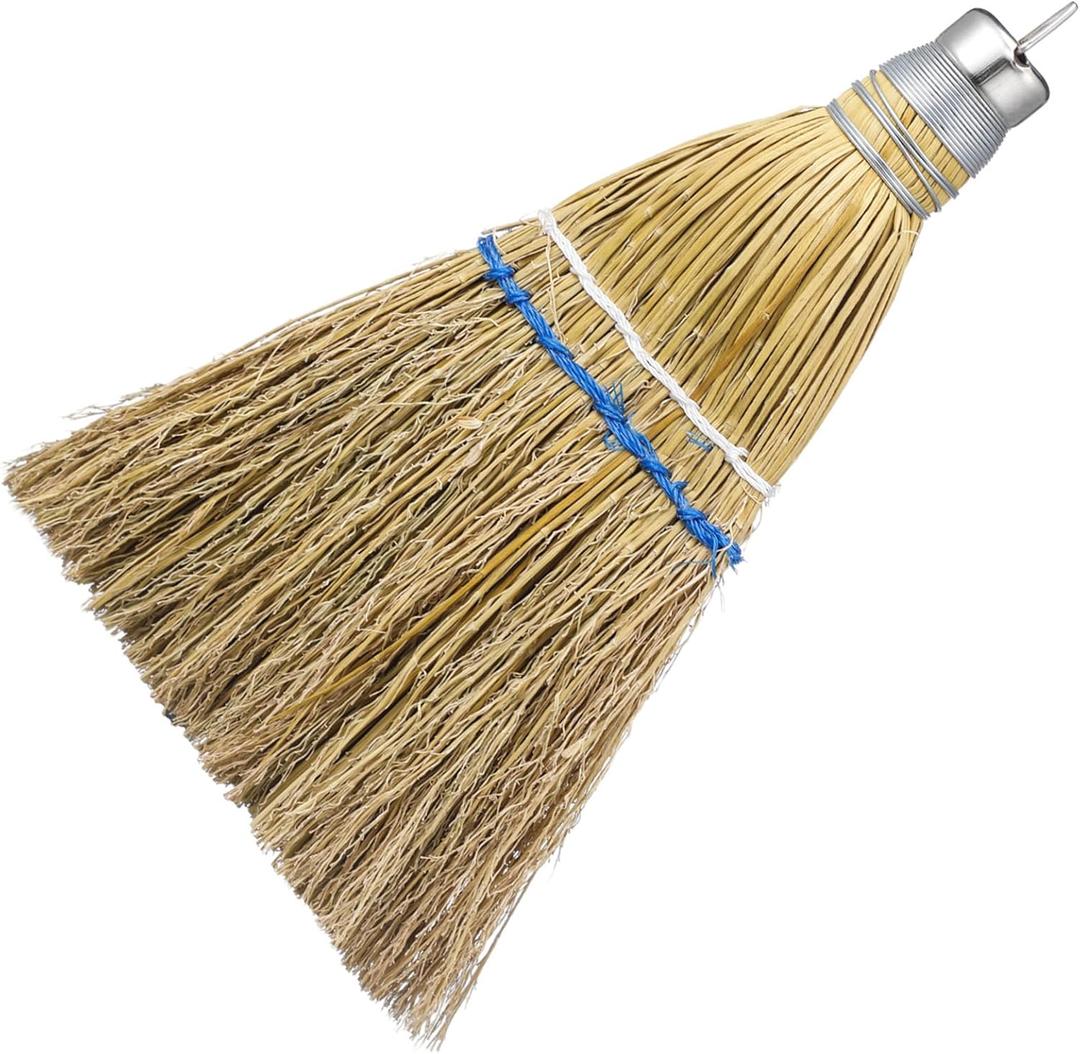 Suclain 1 Pcs 12 Inch Whisk Broom Hand Held Mini Corn Straw Whisk Broom Short Handle with Metal Hanger Halloween for Multi Surface Sweeping Small Hand Brush for Outdoor Car Porch Debris Dust Dirt