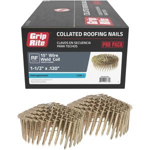 Grip Rite GRCR4DGAL 1-1/2" by 15 Galvanized Coil Roofing Nail (7, 200per Box)