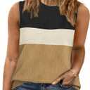DOLNINE Plus Size Tank Tops for Women Summer Sleeveless Color Block Shirts Casual Fashion Ribbed Knit Blouses Loose Fit Tunic (XXL)