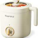 TOPWIT Hot Pot Electric Pot for Cooking, Ramen Cooker 1.2L, Non-Stick Portable Noodles Cooker for Pasta, Soup, Steak, Oatmeal, College Dorm Room Essentials, Shabu Shabu Pot with Power Adjustment,Beige