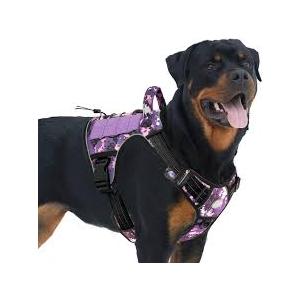 Purple Tactical Dog Harness with Handle Tactical Dog Harness for Large Dogs No Pull Adjustable Pet Harness Reflective K9 Military Service Dog Vest for Walking Hiking Training (L)