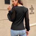Fayenne Womens Tops Deep V Neck Cross Wrap Sexy Tops Polka Dot Mesh Long Sleeve T Shirt Casual Blouses (Black, XXXL)