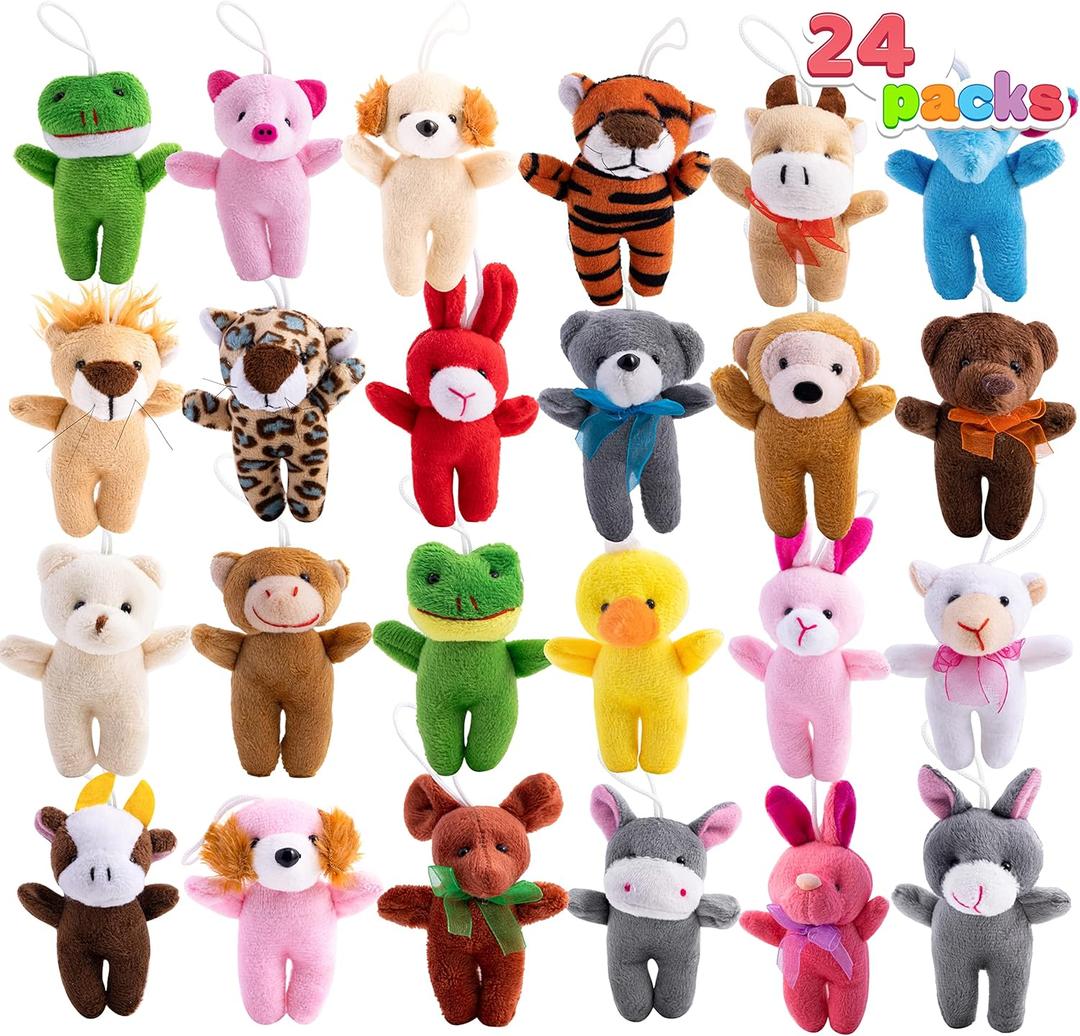 JOYIN 24 Pcs Mini Animal Plush Toys (24 Units 3" Each), Stuffed Animal Bulk for Kids Birthday Party Favors, Presents, Pinata Fillers, Goodie Bag Fillers, School Prizes, Carnival Treasure Box Toys