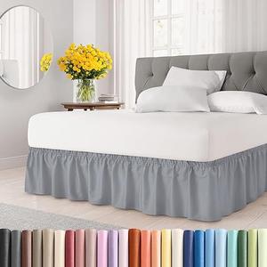 Wrap Around Dust Ruffle Bed Skirt - Steel Blue - for King Size Beds w/ 12 Inch Drop - Easy Fit Elastic Strap - Adjustable Pleated Bedskirt w/Brushed Fabric - Wrinkle Free, Women, Men, Kids & Teens
