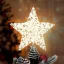 Gejoy Christmas Tree Topper Star with LED Lights, Warm White Cotton Balls Metal Hallow Light up Metal Star Tree Topper for Home Christmas Ornament Xmas Holiday Seasonal Decor(7.87 x 9.06 Inch)