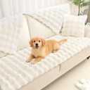 Pet Couch Cover Sofa Washable - Dog Couch Protector Covers Non-Slip Soft Fuzzy Plush Sofa Slipcovers, Pet Friendly Dog Mat for Furniture Couches, Car, Recliner, White, 27.6"x27.6"