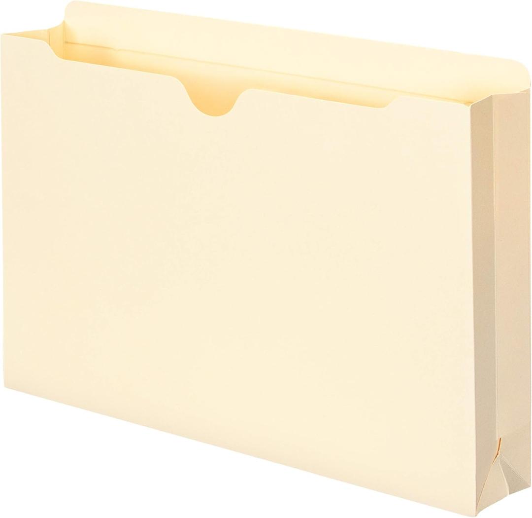 Smead File Jacket, Reinforced Straight-Cut Tab, 2" Expansion, Legal Size, Manila, 20 per Box (76562)