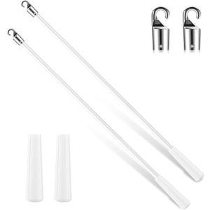 Bokon 2 Pieces White Fiberglass Blind Wand Vertical Blinds Stick Replacement with Hook and Handle for Window Opener Accessory(30 Inch)