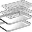 Small Baking Sheet with Rack Set [2 Cookie Sheets + 2 Baking Racks], CEKEE Stainless Steel Small Baking Pan and Grill Rack - Rust & Warp Resistant & Nonstick, Size 9.33 x 6.96 x 1 Inch