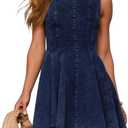 KDF Denim Dress for Women Sleeveless Babydoll Tank Jean Dress Slim Fit A-Line Summer Dresses for Women 2026 (Blue, M)