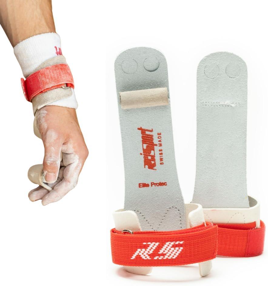 Reisport Protec Ring Gymnastics Grips for Men - Triple Strength Leather Hand Grips for Gymnastics Rings - Gymnastics Equipment & Accessories for Advanced Gymnasts (Medium, Protec Elite Hook/Loop)