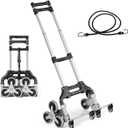 Folding Hand Truck on 10 Wheels, Aluminium Stair Climbing Cart with Adjustable Handle and Cord, Sack Dolly Truck Trolley for Moving Shopping Travel, 80KG Load Capacity