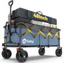 Sekey 48''L Collapsible Foldable Extended Wagon with 660lbs Weight Capacity, Heavy Duty 300L Folding Utility Garden Cart with Big All-Terrain Beach Wheels & Drink Holders. Blue&Grey
