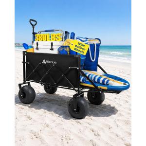Hikenture Beach Wagon with Balloon Wheels, Collapsible Beach Cart 380 lbs