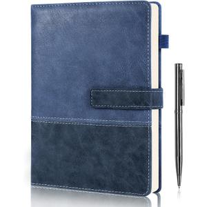 Leather Notebook Journal with Pen, A5 Lined Hardcover Notebook with Magnetic Closure, 240 Pages Daily Journal for Men Women, Ruled Journals Notebooks for Work, Writing, Note Taking - Blue