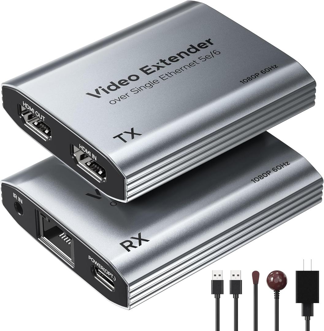 ByteWave 4K HDMI Extender, 1080p HDMI Over Ethernet Cable Cat5e/6/7 up to 50m/164ft, Loop-Out, PoC, IR Control Supported, HDMI 1.3 HDCP - Grey