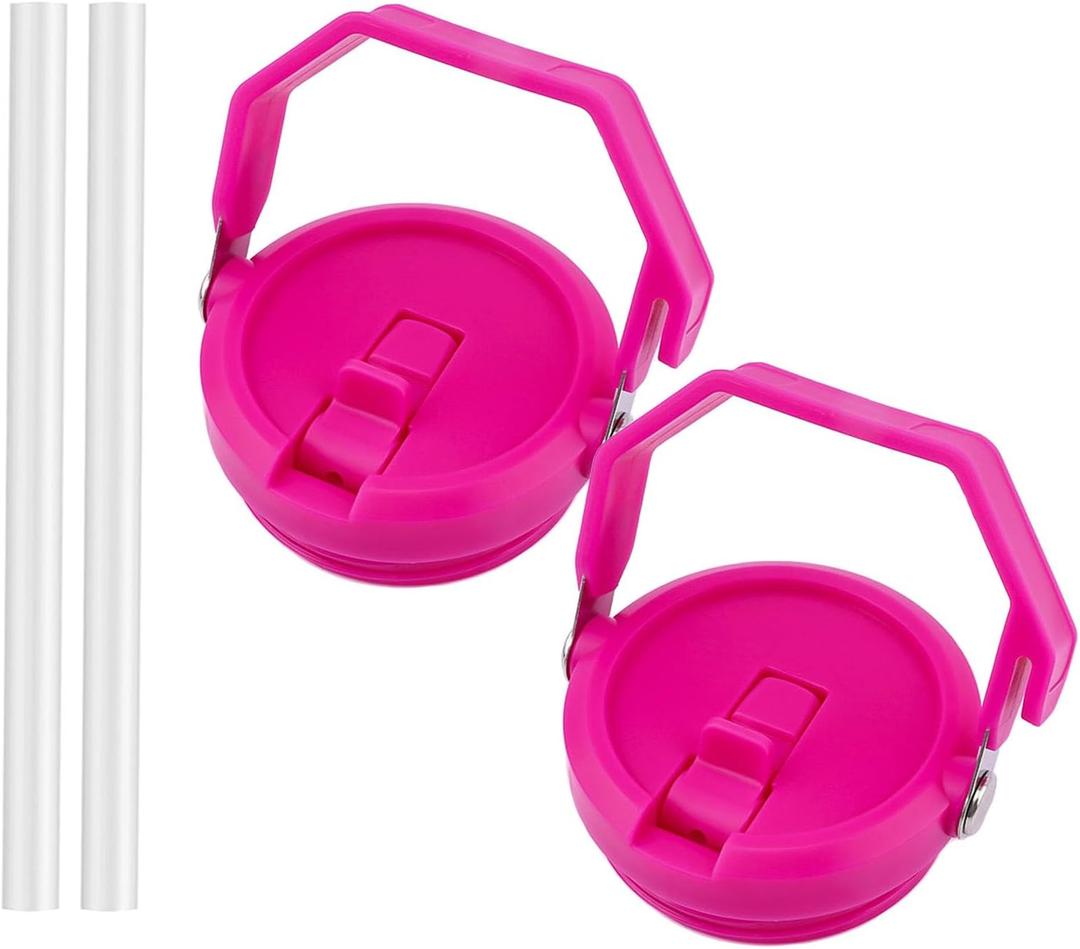2 Pack 40 oz Tumbler Flip Straw Lid Replacement Fit for 40 oz Stanley Quencher, Leak Proof,Handle On Top,Reusable Tumbler Cover Compatible with 40oz Stanley Quencher (Rose Red)
