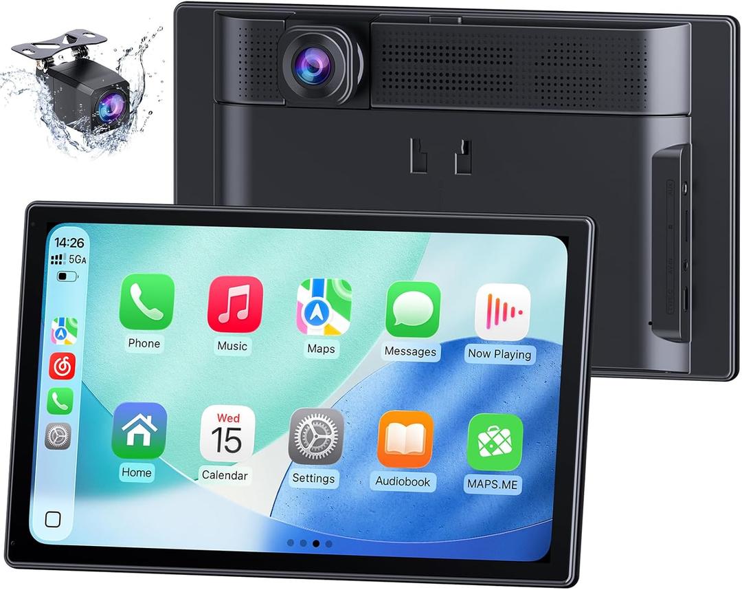 Carplay Screen for Car,9" HD IPS Wireless Touch Car Play Screen for Apple Carplay & Android Auto,with SuperLink/AirPlay,4K Dash Cam,1080p Backup Camera,Loop Recording,Bluetooth Audio,GPS,Siri