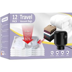 12 Pack Vacuum Storage Bags, Space Saver Bags, for Comforters and Blankets, Plush Toy, Vacuum Seal Bags for Clothing (3 Jumbo/3 Large/3 Medium/3 Small) Vacuum Bags with Pump Electric